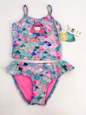 Breaking Waves Tankini Swimsuit Girls 4 Mermaid Pink Blue Mermaid UPF 50+ Unworn
